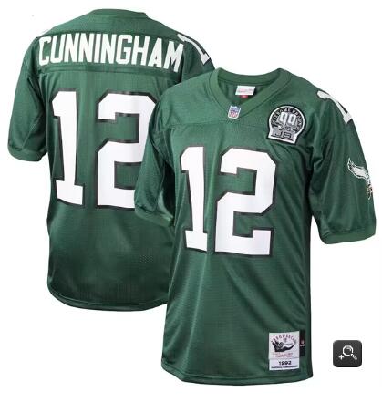 Men's Philadelphia Eagles #12 Randall Cunningham Kelly Green Mitchell & Ness 1992 Throwback Stitched Football Jersey Men's Philadelphia Eagles #12 Randall Cunningham Kelly Green Mitchell & Ness 1992 Throwback Stitched Football Jersey